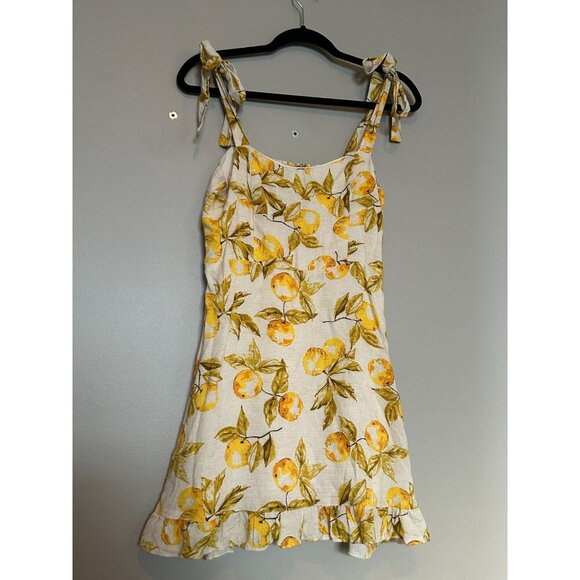Urban Outfitters Lemon Yellow Linen Summer Ruffle Medium Tie Shoulder Mini Dress - Picture 6 of 15